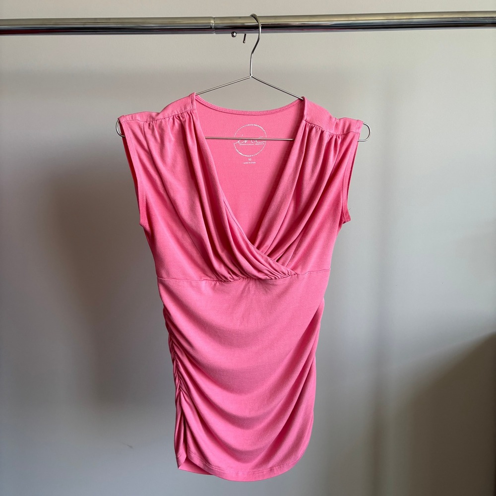 Y2K Vintage INC Top XS Pink Ruched Fit Tuscan Mom Barbie Pink Romantic 2000s